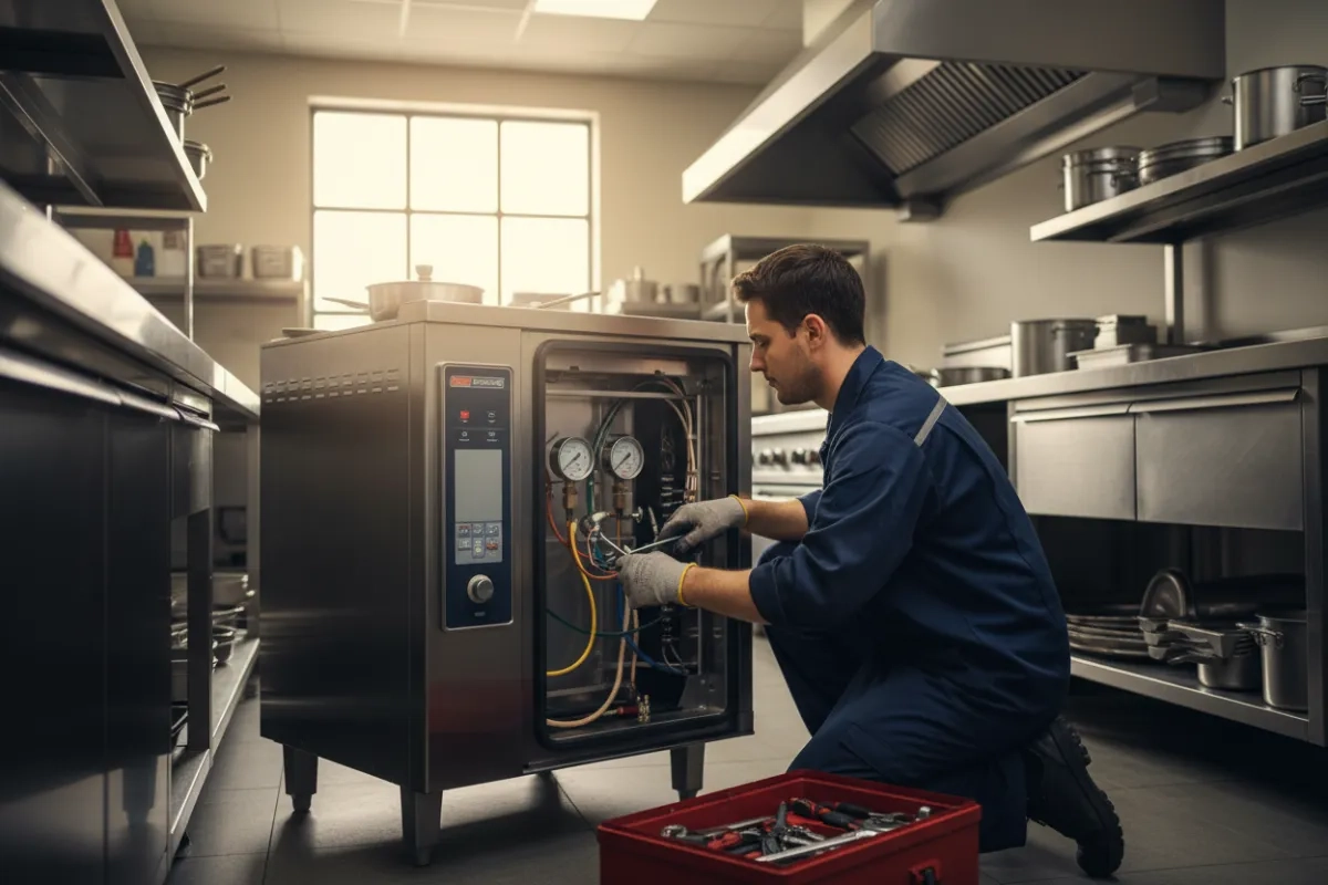 4T Kitchen technician repairing commercial equipment